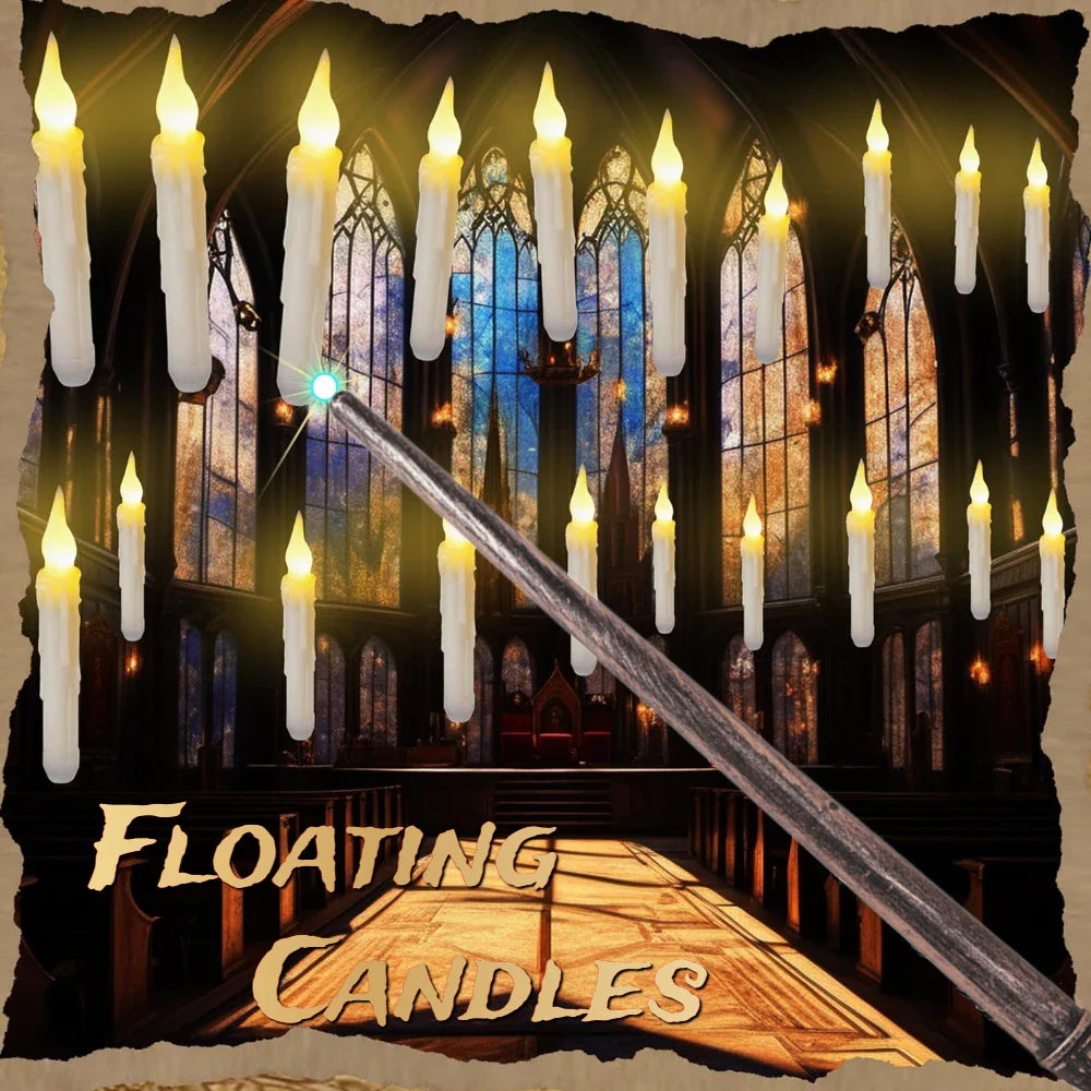 Floating Flameless Candles with Wand Remote - Hanging LED Magic Candles for Halloween & Christmas Decor