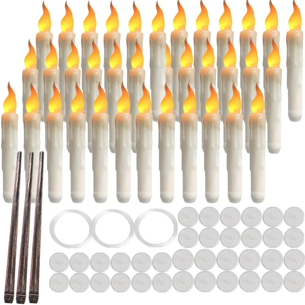 Floating Flameless Candles with Wand Remote - Hanging LED Magic Candles for Halloween & Christmas Decor