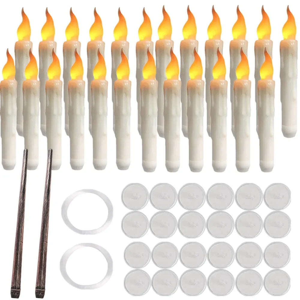 Floating Flameless Candles with Wand Remote - Hanging LED Magic Candles for Halloween & Christmas Decor