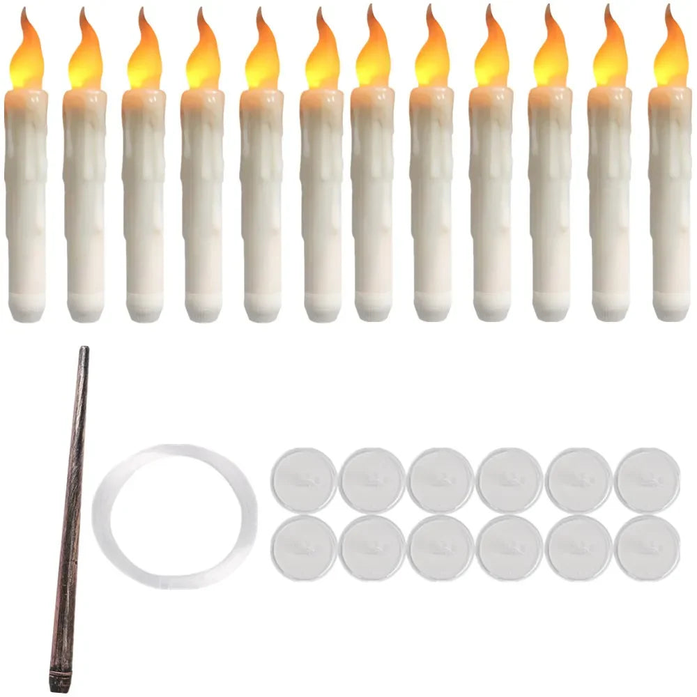 Floating Flameless Candles with Wand Remote - Hanging LED Magic Candles for Halloween & Christmas Decor