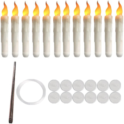 Floating Flameless Candles with Wand Remote - Hanging LED Magic Candles for Halloween & Christmas Decor